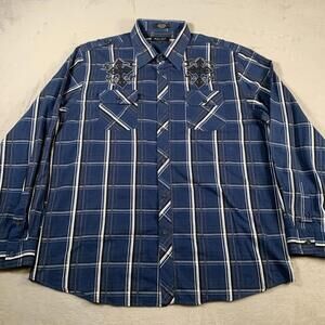 Eighty Eight Shirt‎ Mens 2XL Blue Plaid Western Grunge Cross Long Sleeve XXL NEW